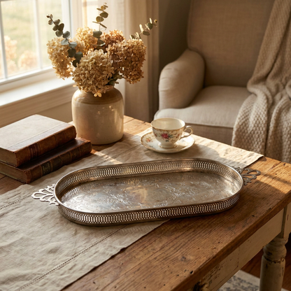 Vintage Silver Floral Gallery Tray