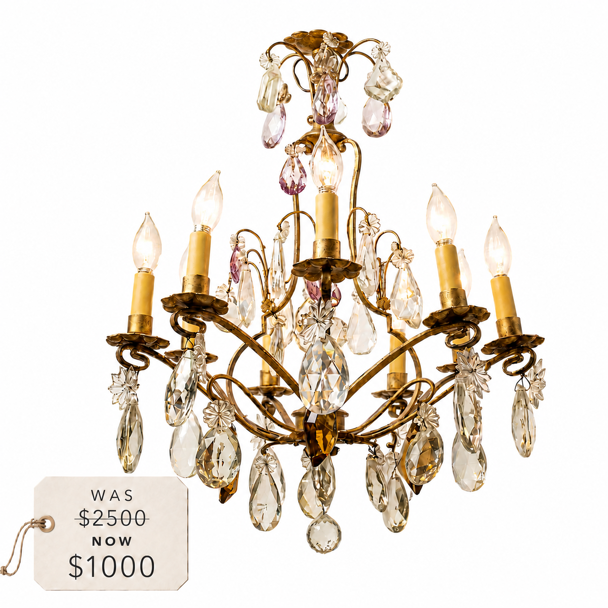 Italian Chandelier with Star Crystals