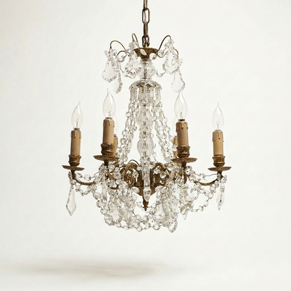 Antique French Bronze and Crystal Chandelier with Star Crystals