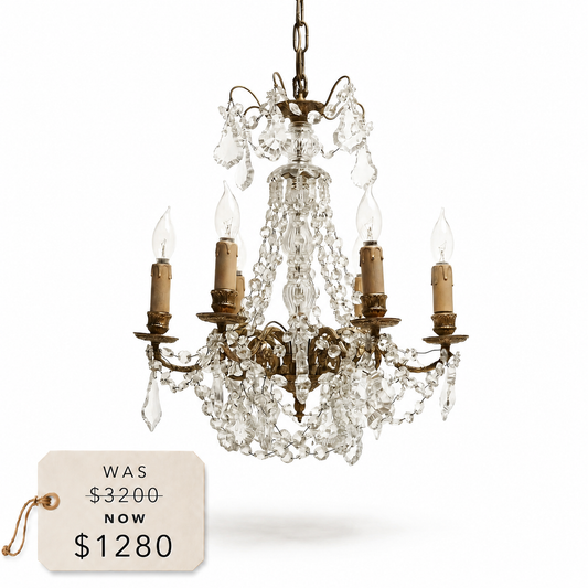Antique French Bronze and Crystal Chandelier with Star Crystals