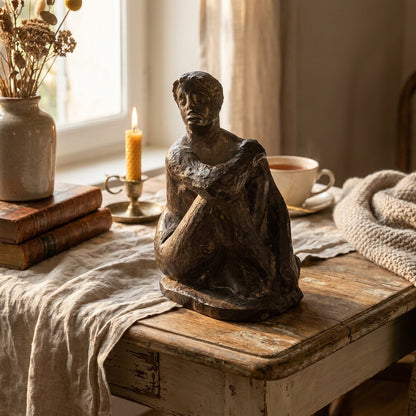 Vintage Seated Male Sculpture in Bronze by J. Loutchansky