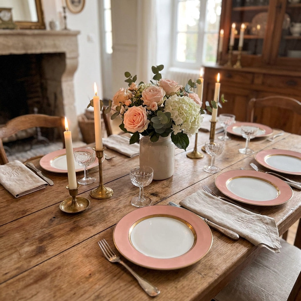 Vintage Pink & Gold Dessert Plates