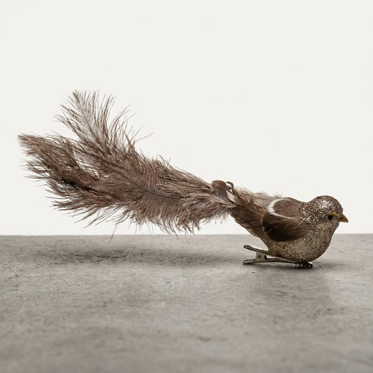 Clip-On Feather Bird w/ Ostrich Tail