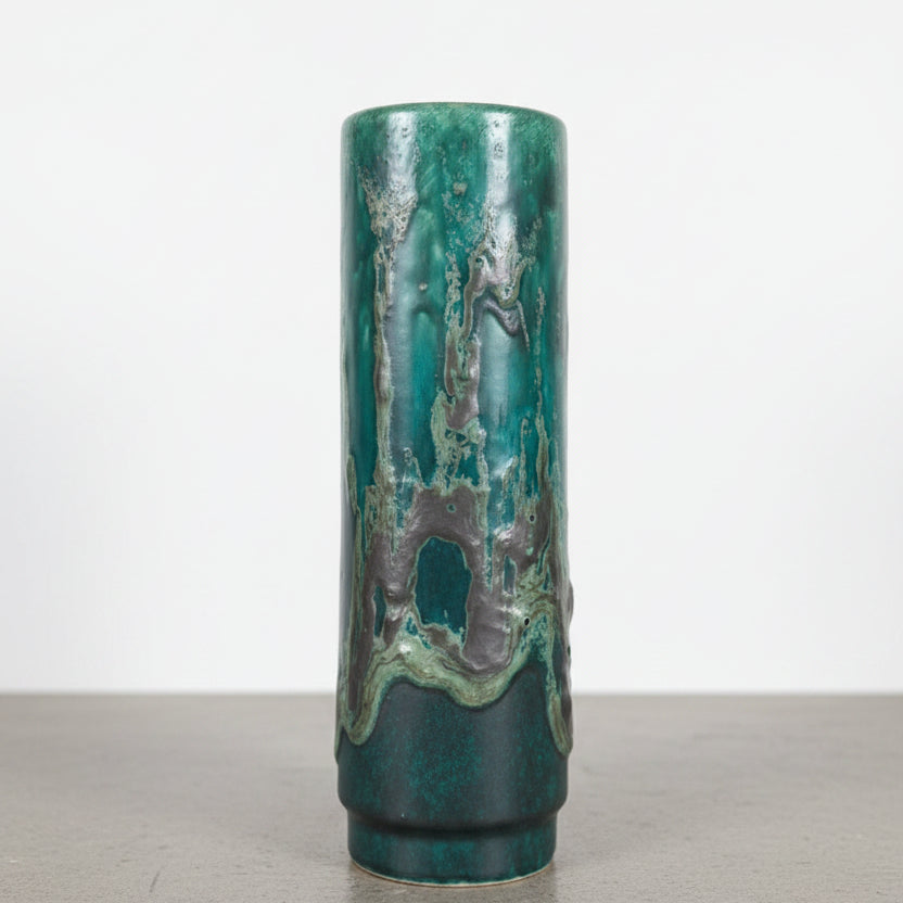 Vintage Viridian Green Cylindrical Vase
