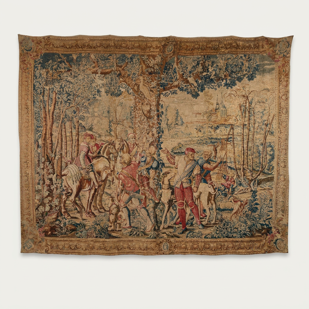 Vintage French Wall Hanging Tapestry Inspired by "Les Chasses de Maximilien"