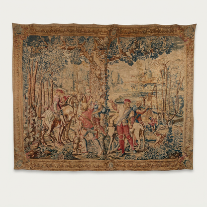 Vintage French Wall Hanging Tapestry Inspired by "Les Chasses de Maximilien"