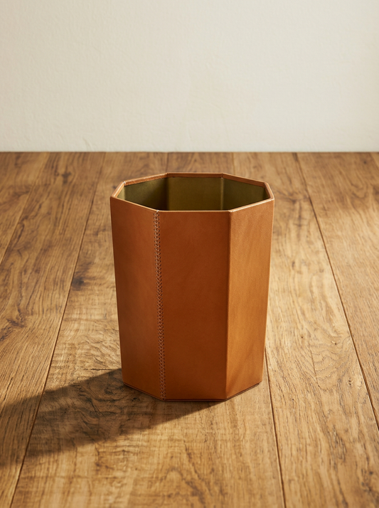Octagonal Leather Paper Basket