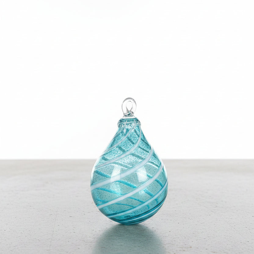 Teal Shimmer Glass Teardrop Ornament