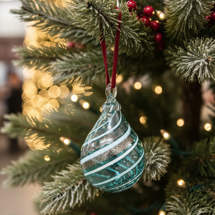 Teal Shimmer Glass Teardrop Ornament