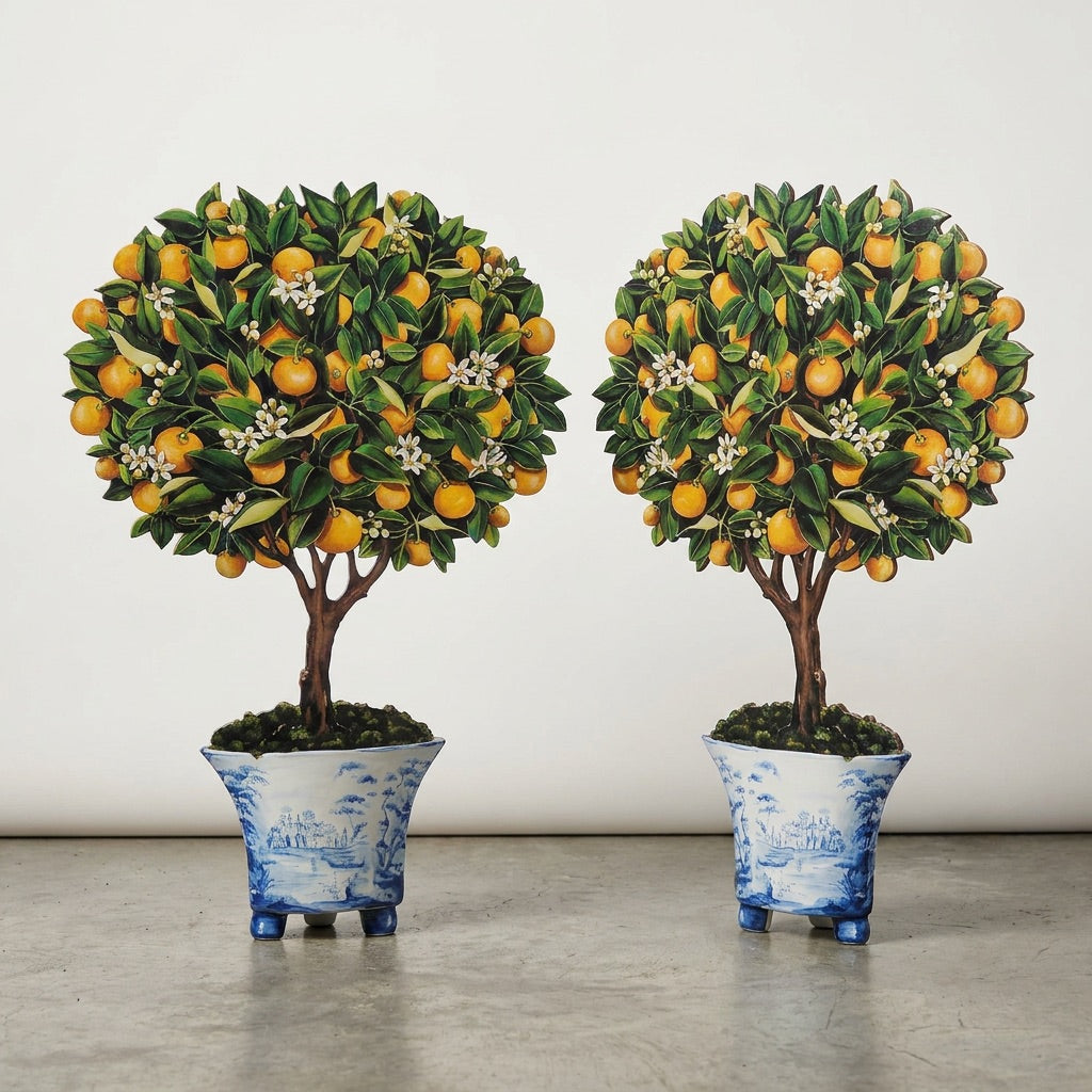 Pair of Decorative Calamondin Orange Topiaries
