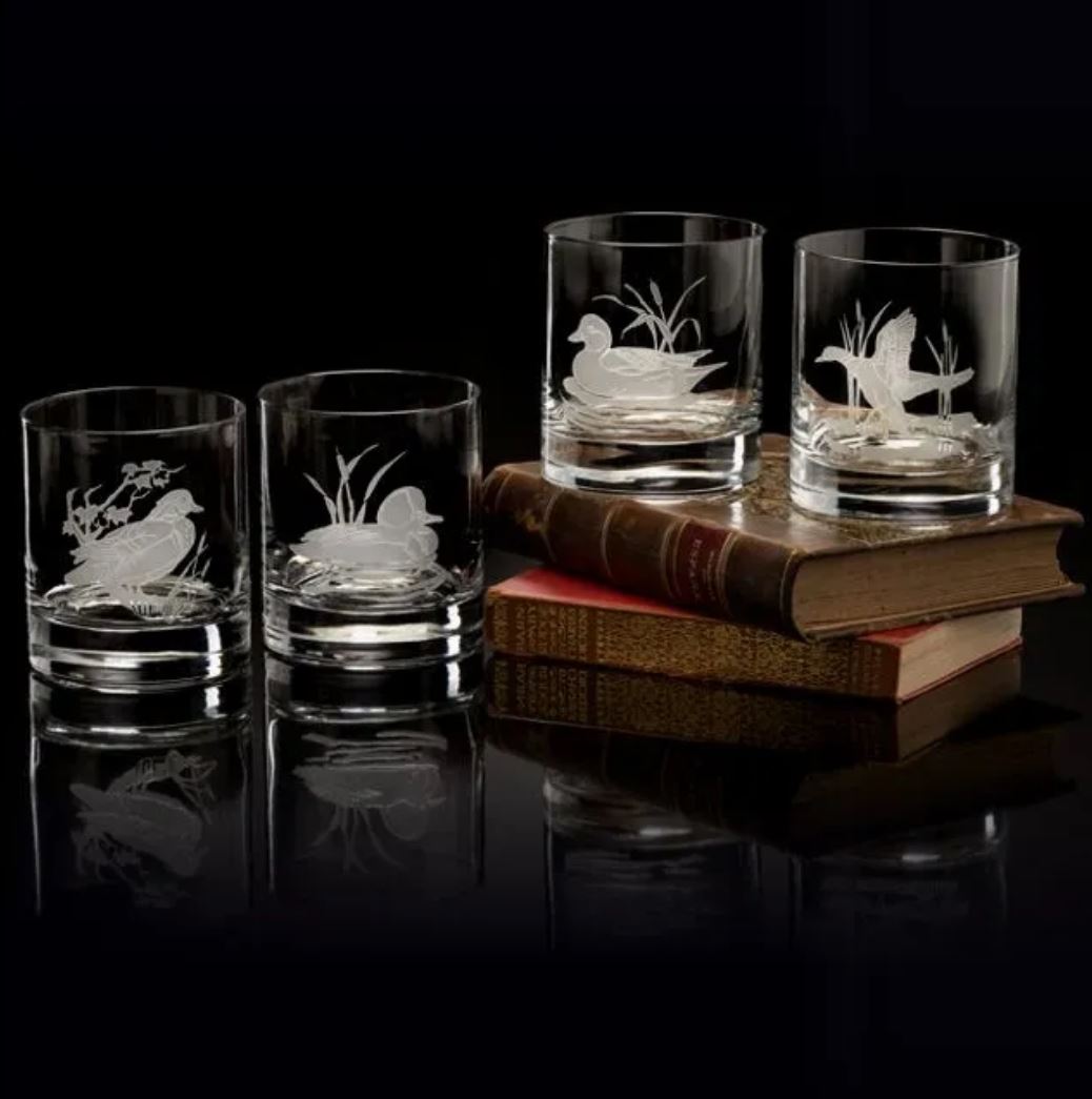Crystal Wildlife Etched Rock Glasses