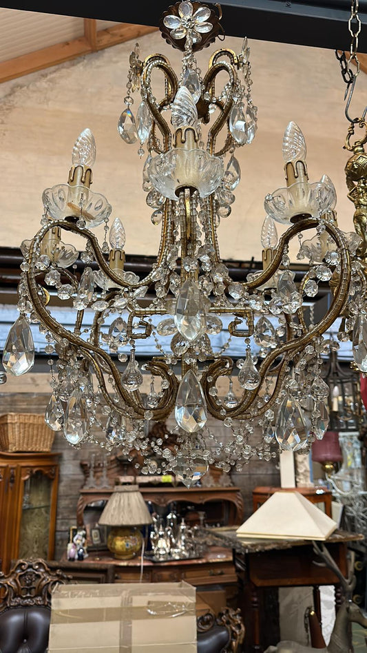 French 8 Light Beaded Chandelier