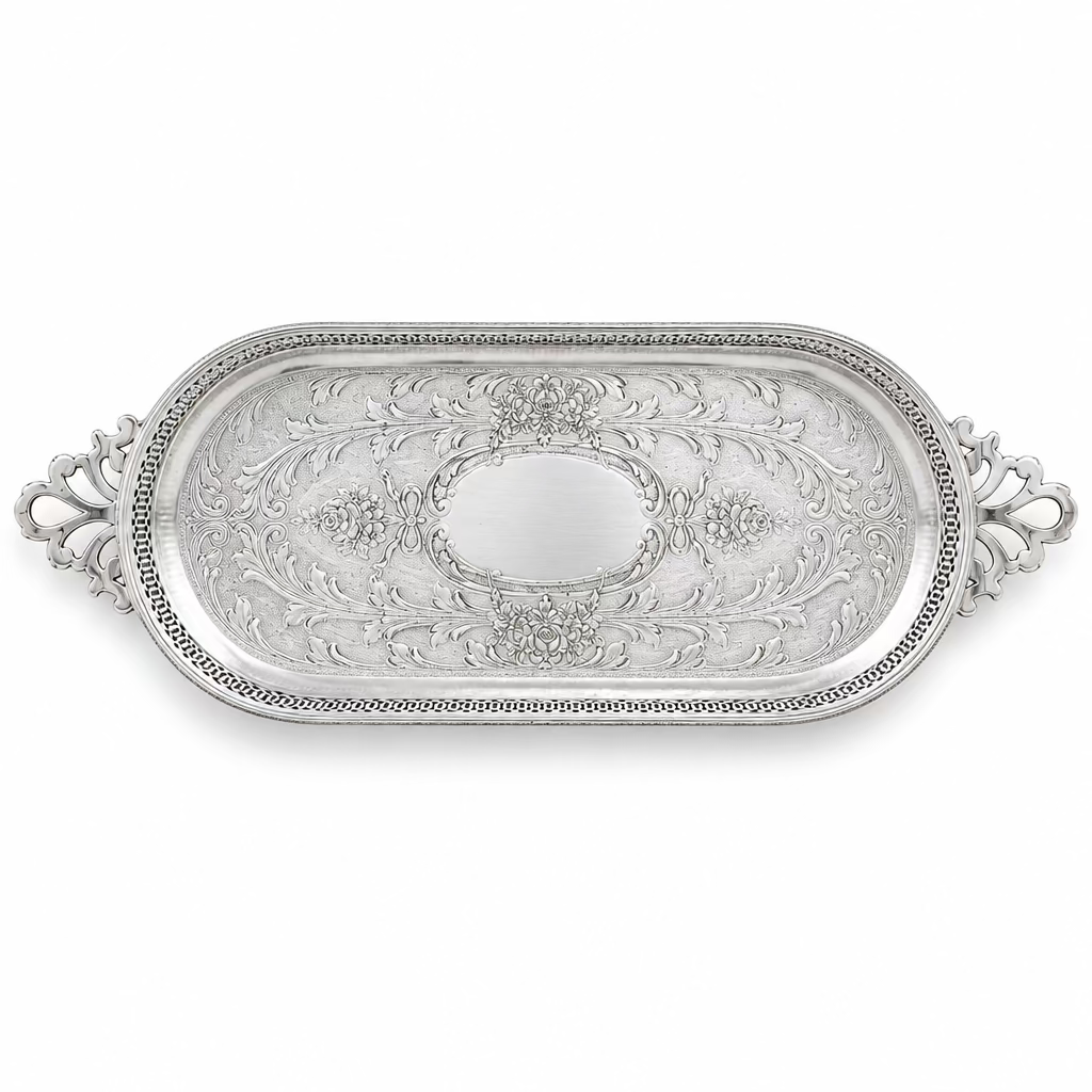 Vintage Silver Floral Gallery Tray