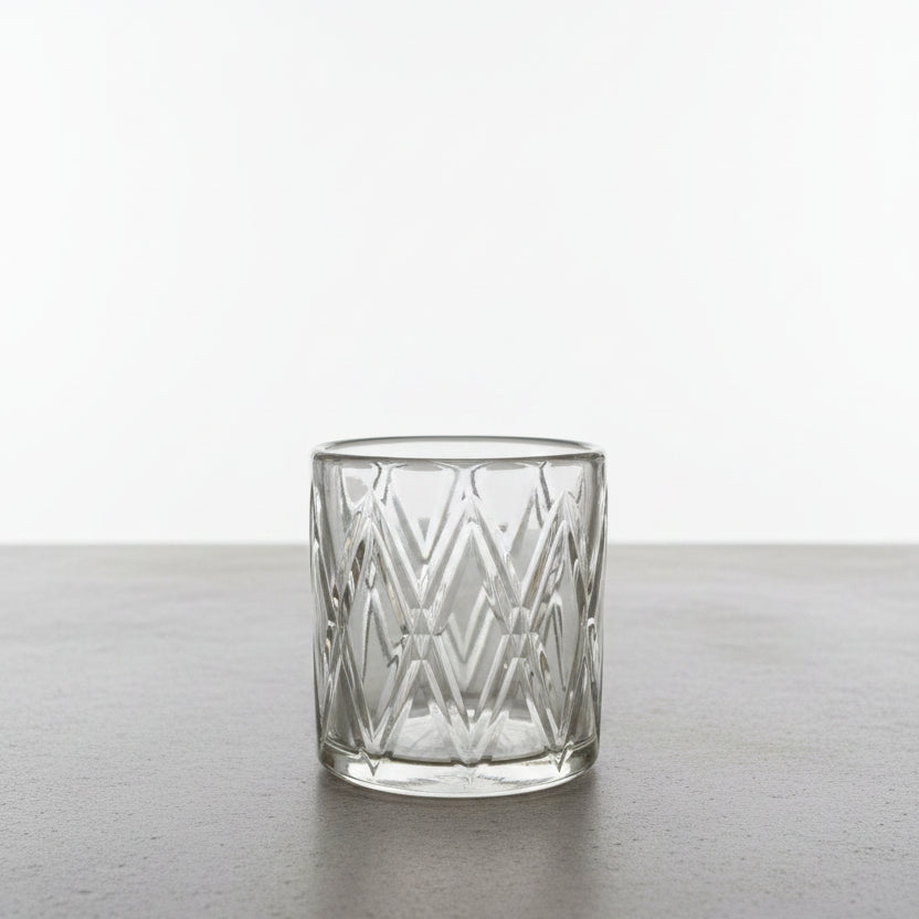 Glass Votive with Diagonal Etching