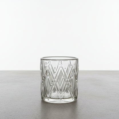 Glass Votive with Diagonal Etching