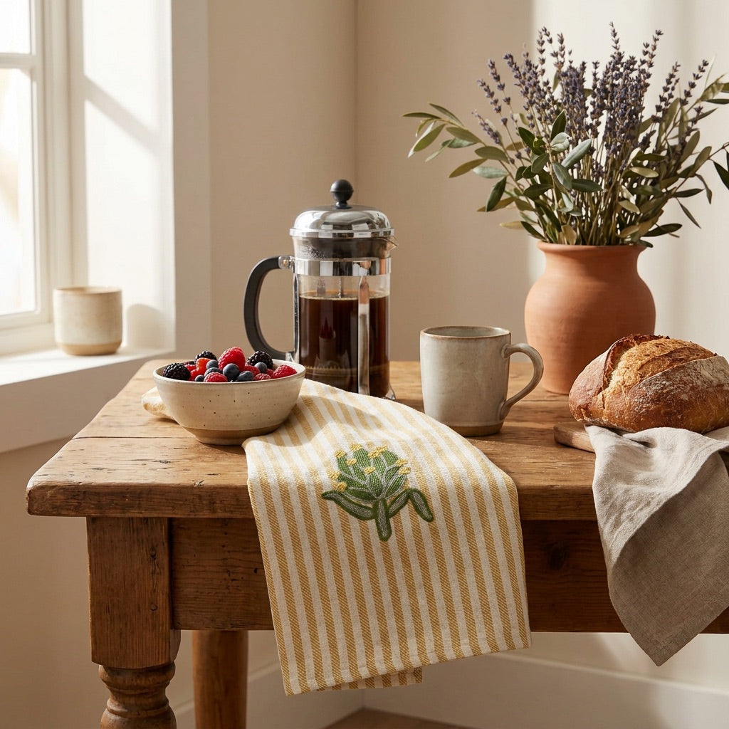 Artichoke Embroidered Tea Towel