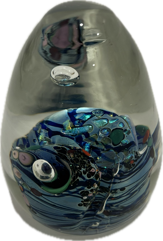 Vintage Rainbow Fish Oval Glass Paperweight
