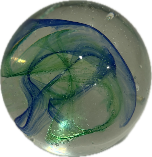 Vintage Green & Blue Swirl Glass Paperweight