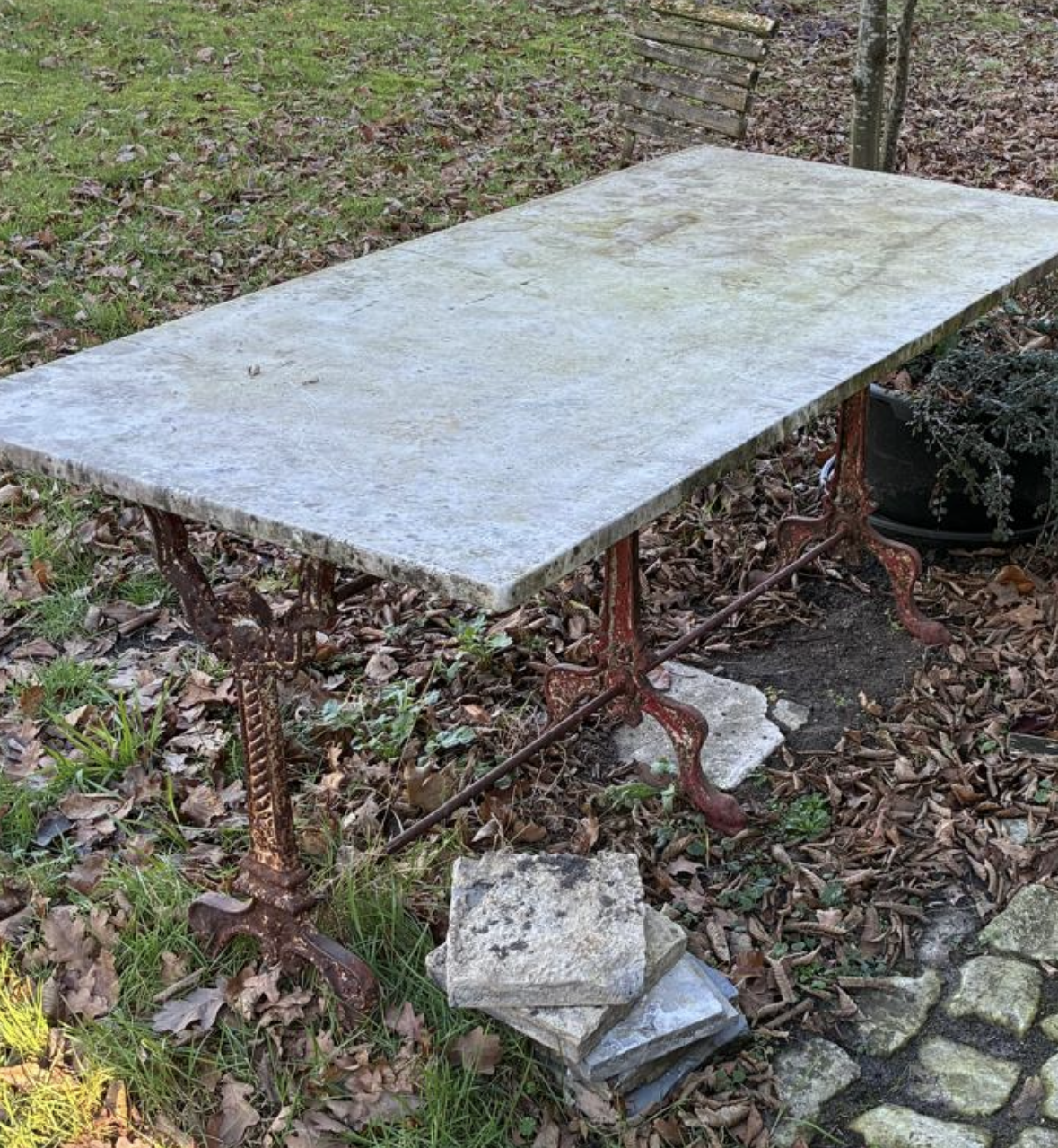 Antique French Marble Top Bistro Table with Red Base, c. 19th C