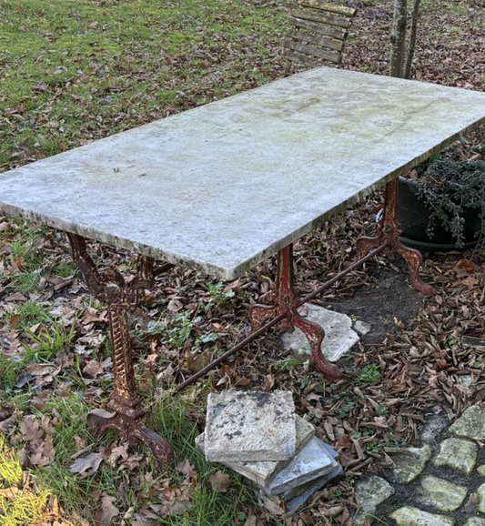 Antique French Marble Top Bistro Table with Red Base, c. 19th C