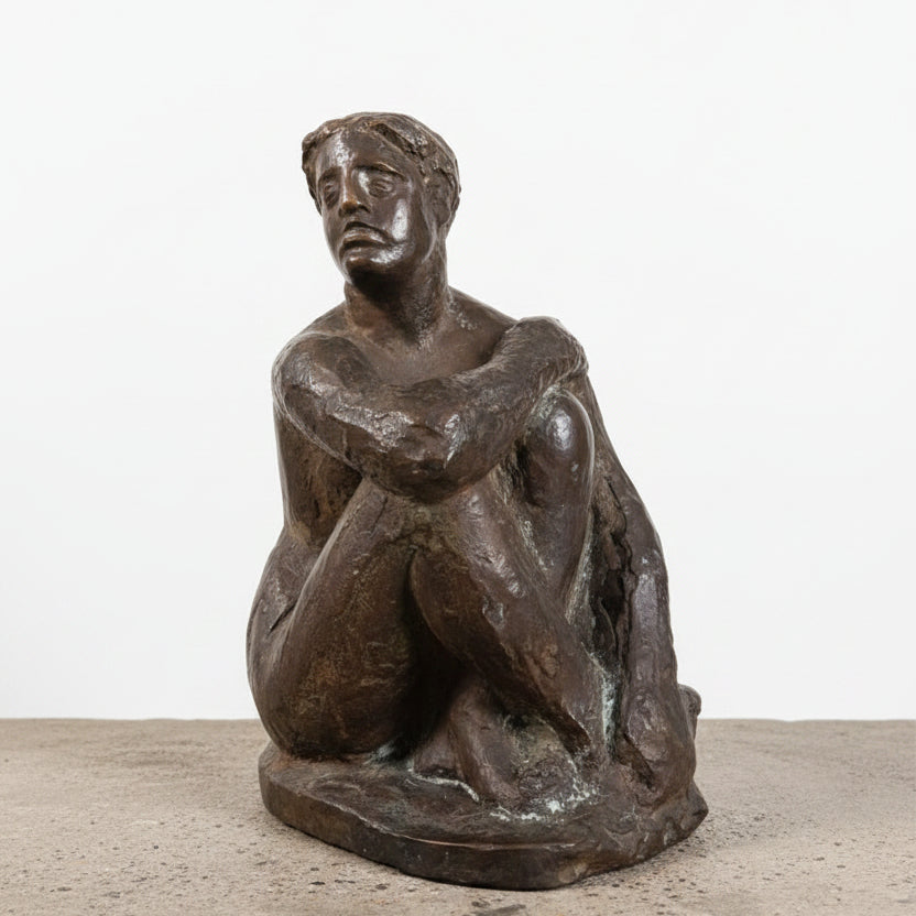 Vintage Seated Male Sculpture in Bronze by J. Loutchansky
