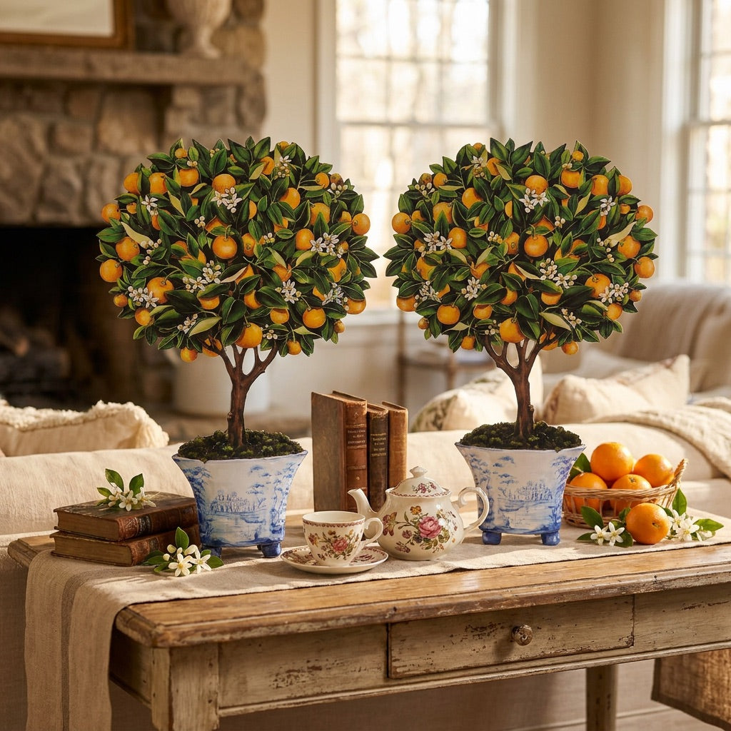 Pair of Decorative Calamondin Orange Topiaries