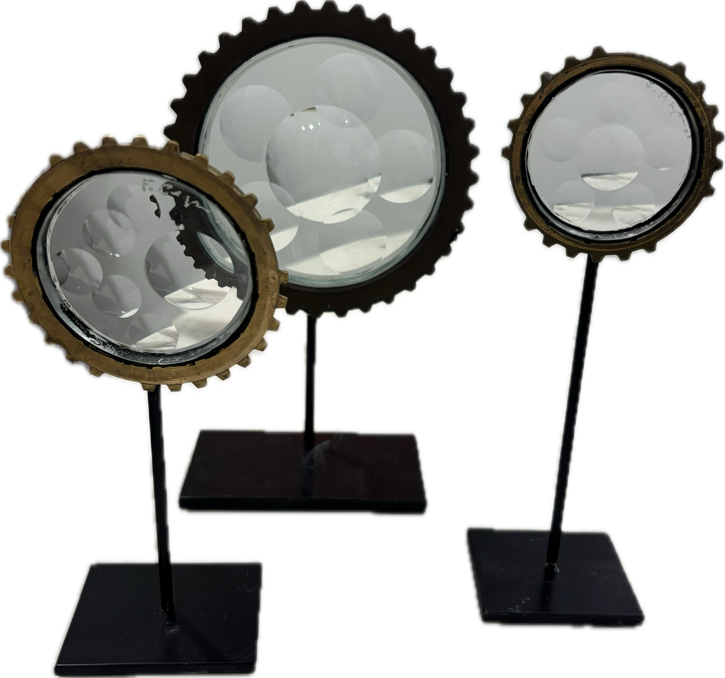 Set of 3 Vintage Feliciano Bejar Magiscope Crystal & Bronze Sculpture