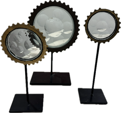 Set of 3 Vintage Feliciano Bejar Magiscope Crystal & Bronze Sculpture