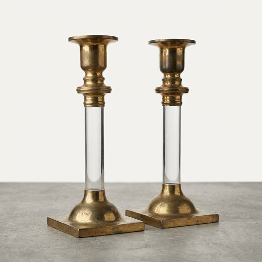 Vintage Lucite & Brass Candleholders