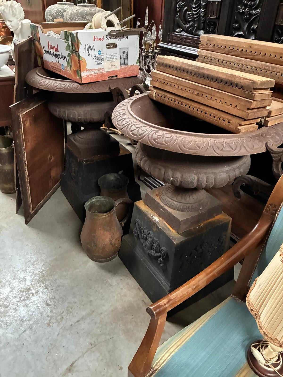 Antique Cast Iron Urn on Black Pedestal