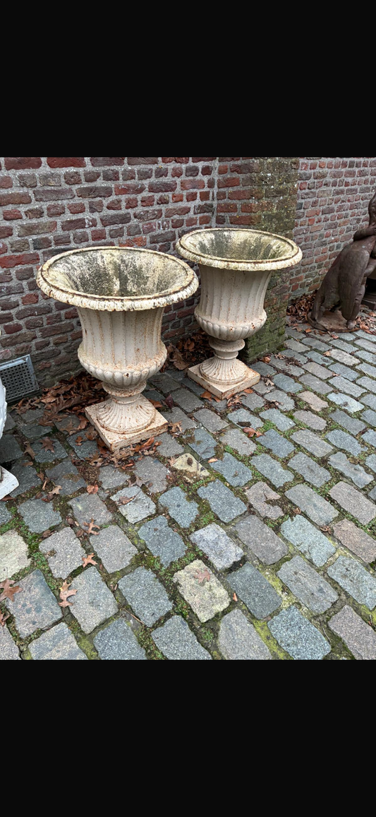 Pair of Ivory Vintage Urns