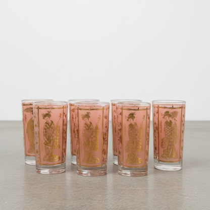 Set of 7 Vintage Geisha Glasses