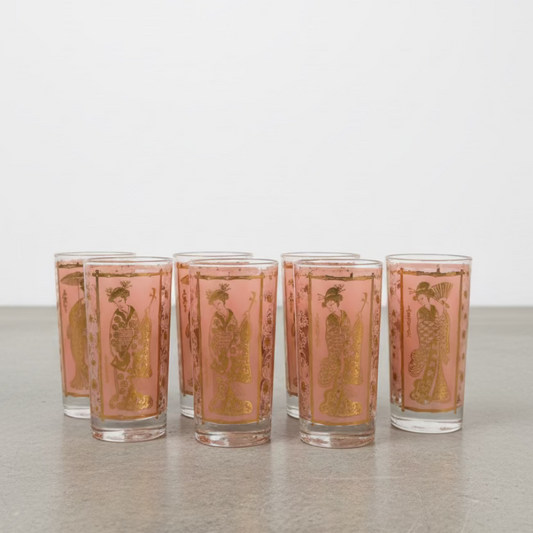 Set of 7 Vintage Geisha Glasses
