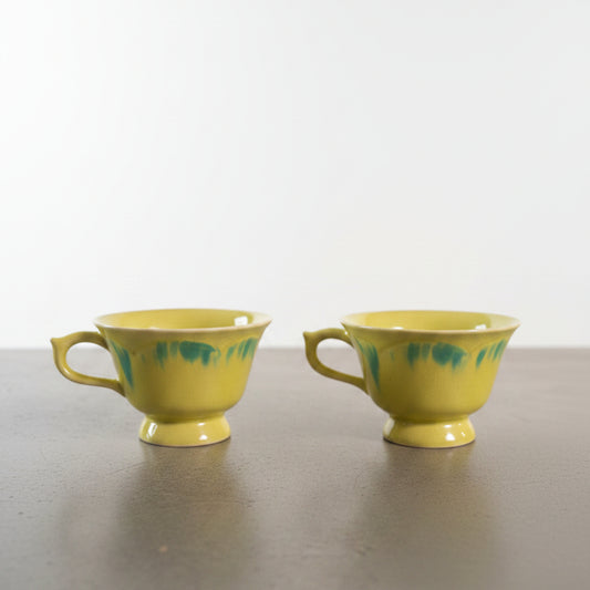 Set of 2 AS IS Vintage Yellow Ceramic Tea Cups