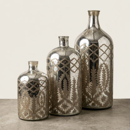 Etched Mercury Glass Bottle Vase