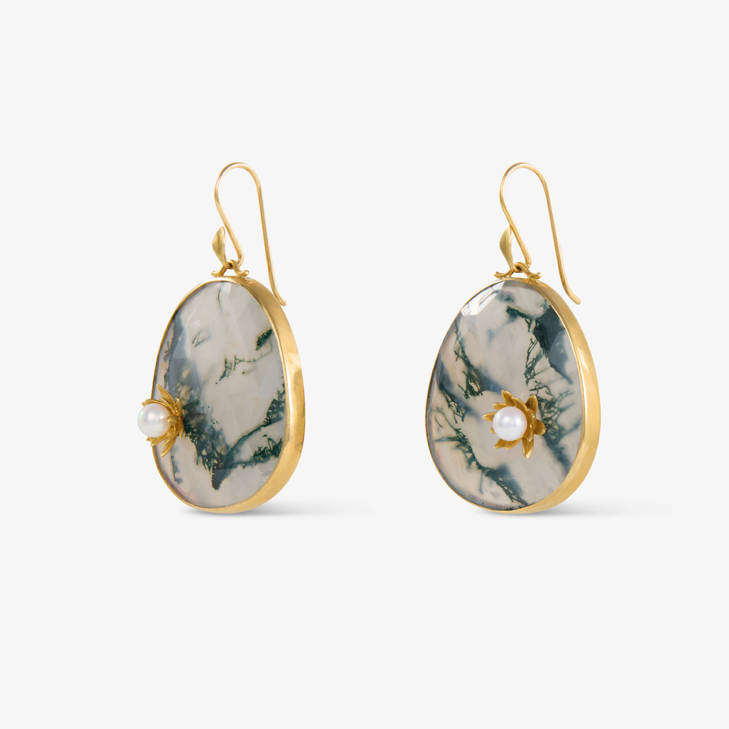 Monet Waterlily Earrings with Moss Agate & Lily Blossoms