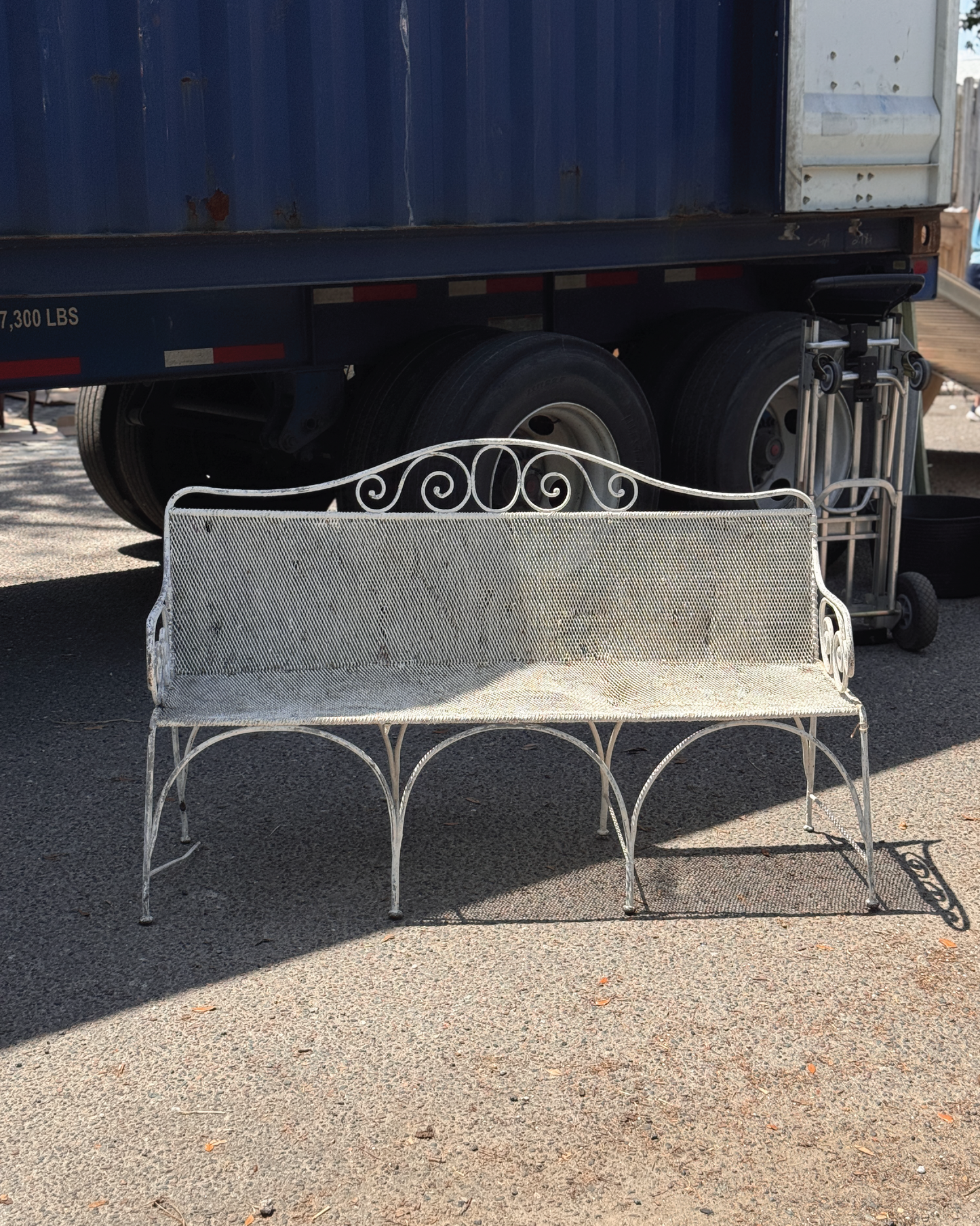 Antique French Iron Garden Bench with Scroll Detail
