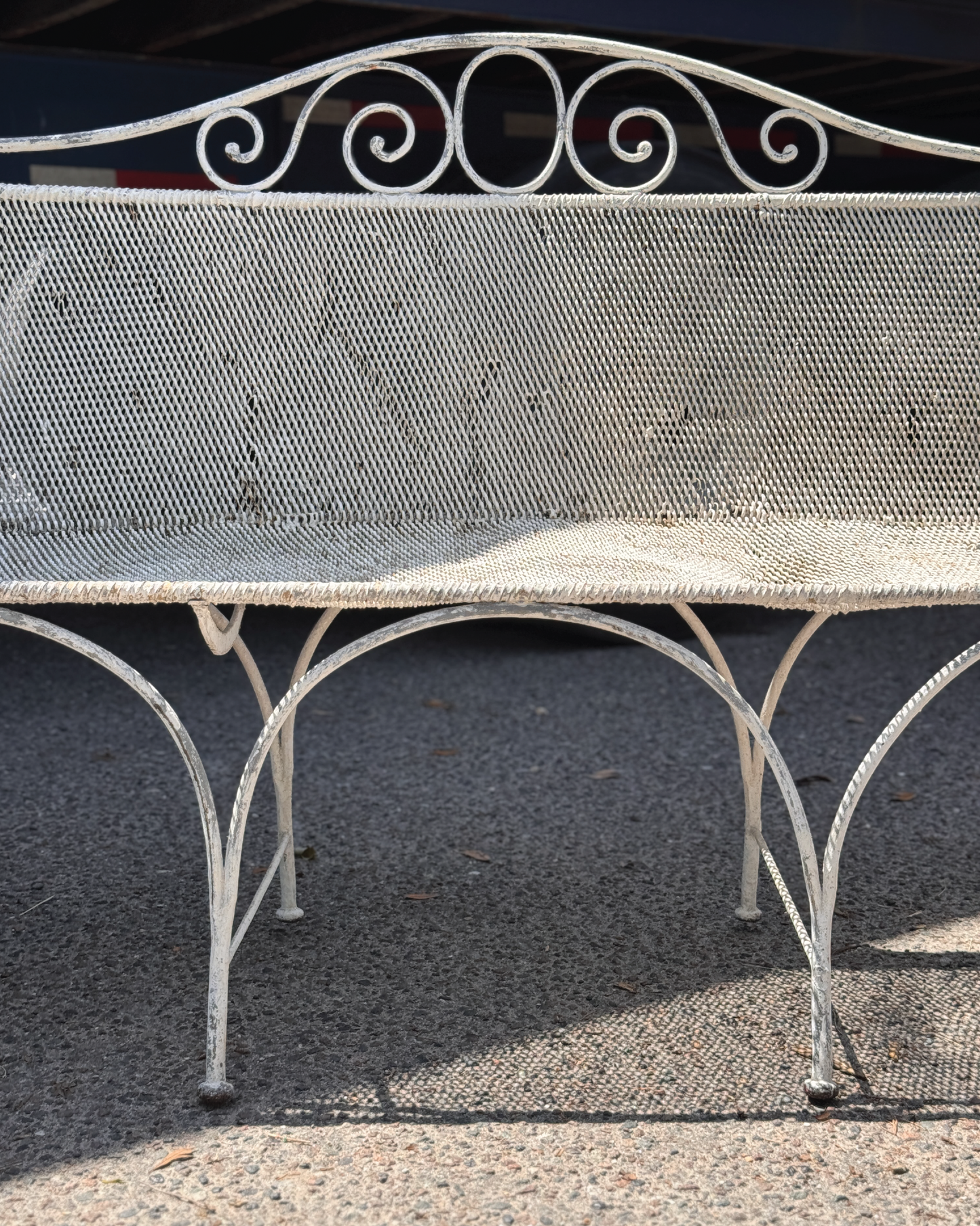 Antique French Iron Garden Bench with Scroll Detail