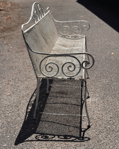Antique French Iron Garden Bench with Scroll Detail
