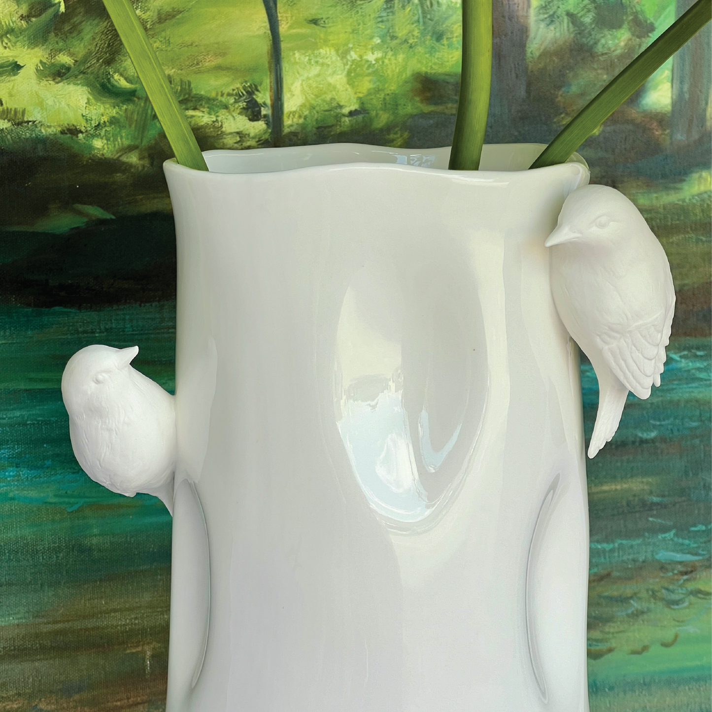 Porcelain Bird en Blanc Vases