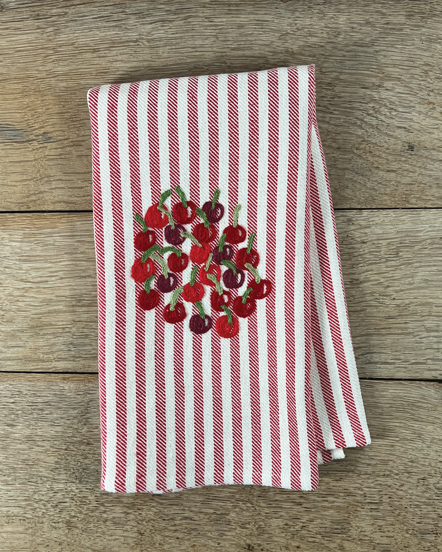 Cherry Bunch Embroidered Tea Towel
