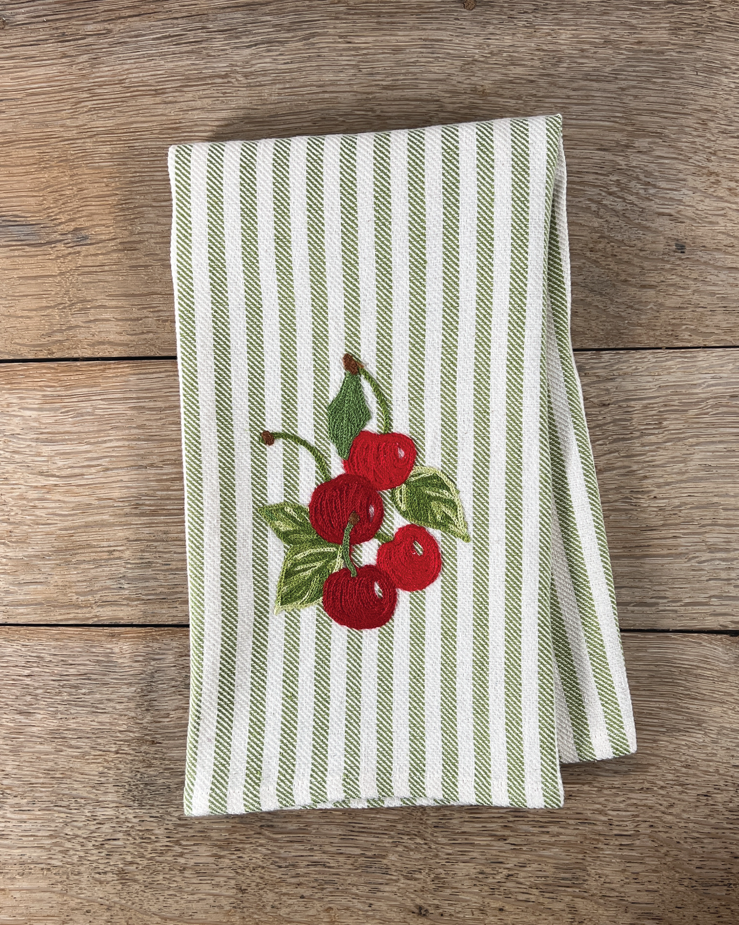 Red Cherries Embroidered Tea Towel