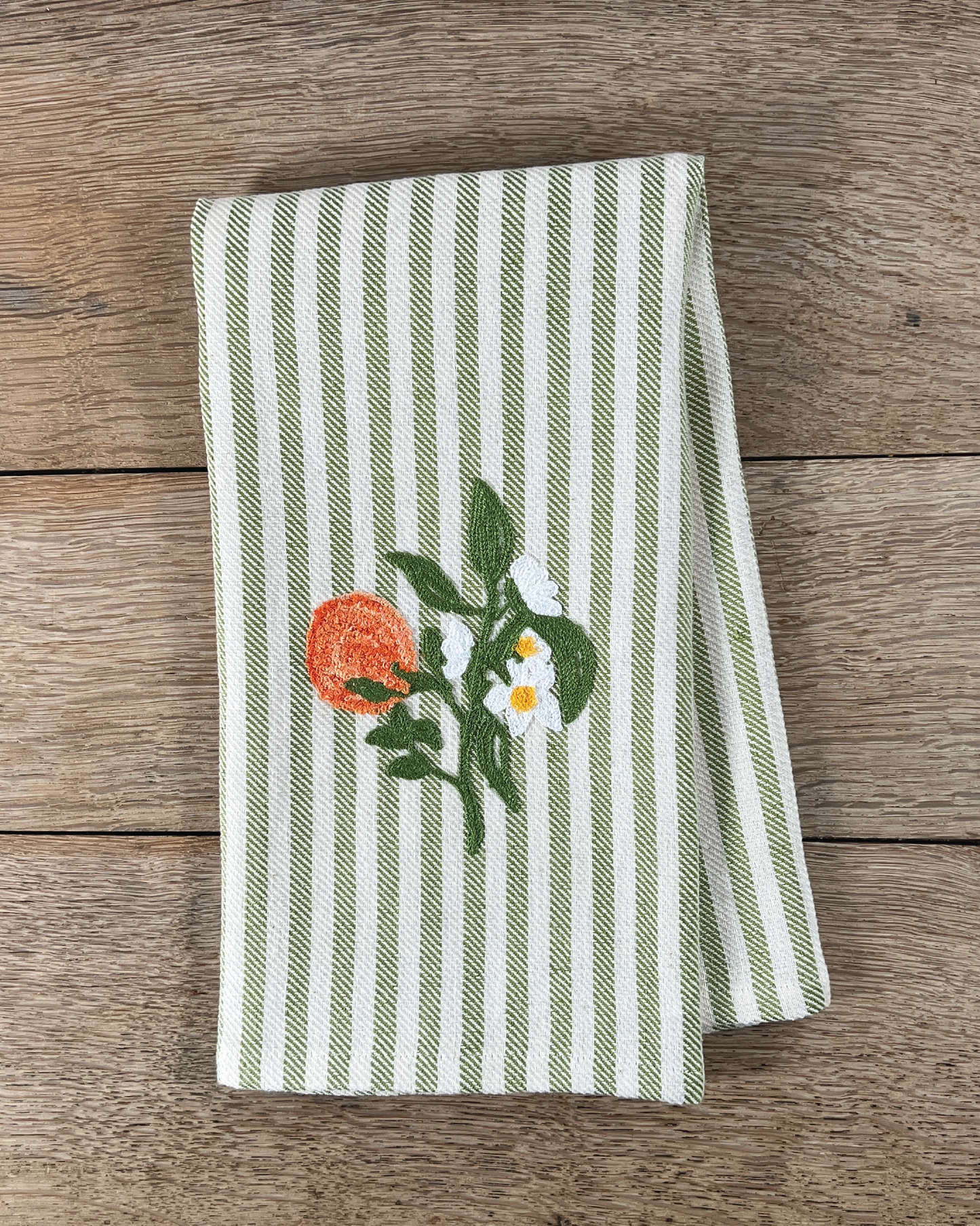 Orange Blossom Embroidered Tea Towel