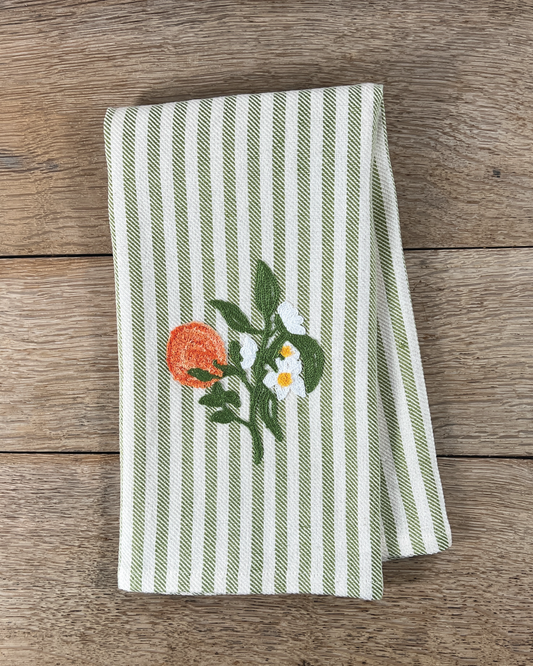 Orange Blossom Embroidered Tea Towel