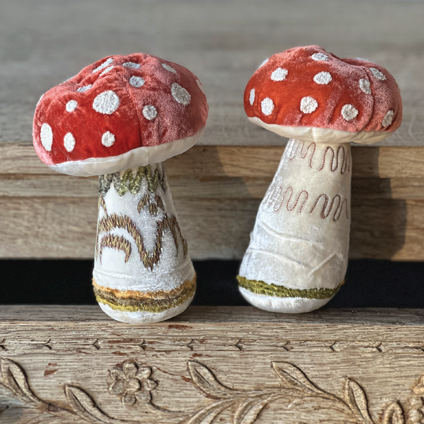 Embroidered Silk Mushrooms