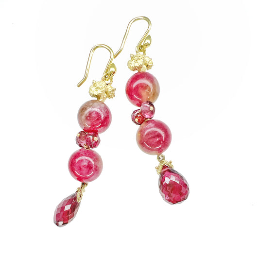 Raspberry Tourmaline and Red Garnet Drop Earrings