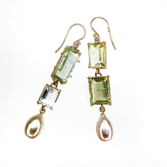 Beryl and Pearl Drop Earrings