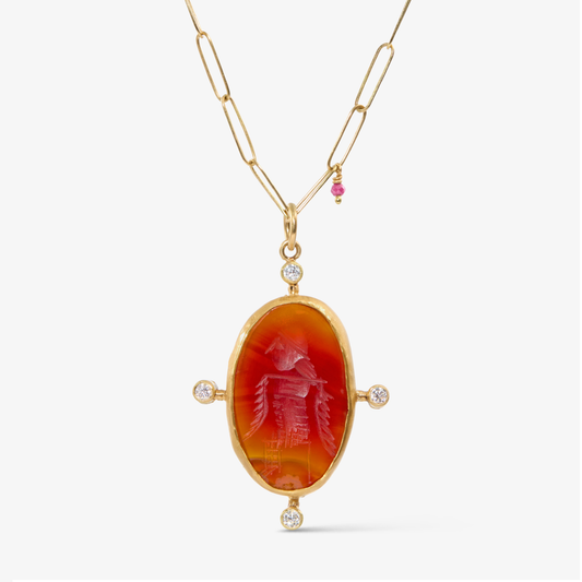 Carnelian Intaglio and Diamond Pendant