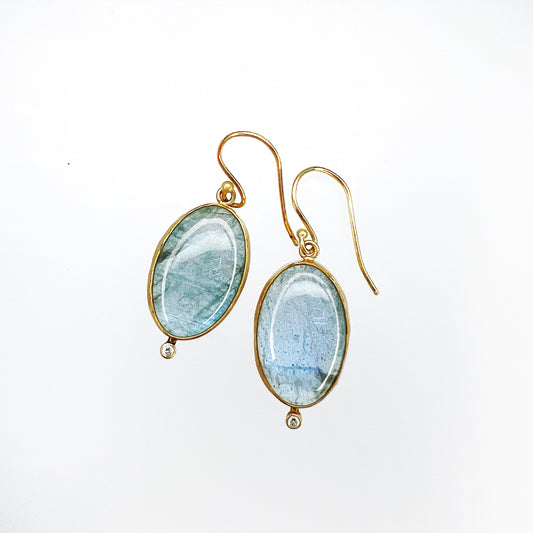 Oval Labradorite & Diamond Earrings