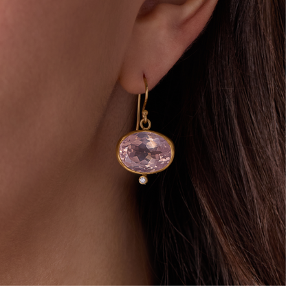 Oval Pink Quartz and Diamond Earring
